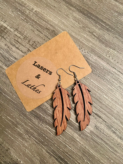 Basic Feather Walnut Earrings