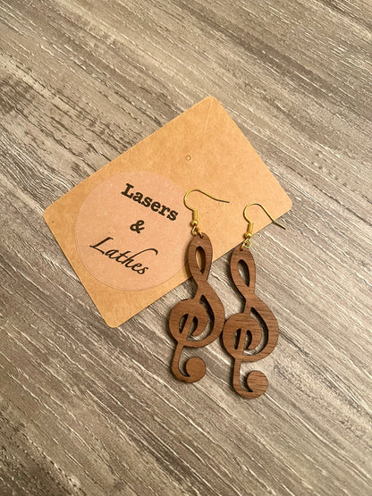 Musical Note Walnut Earrings