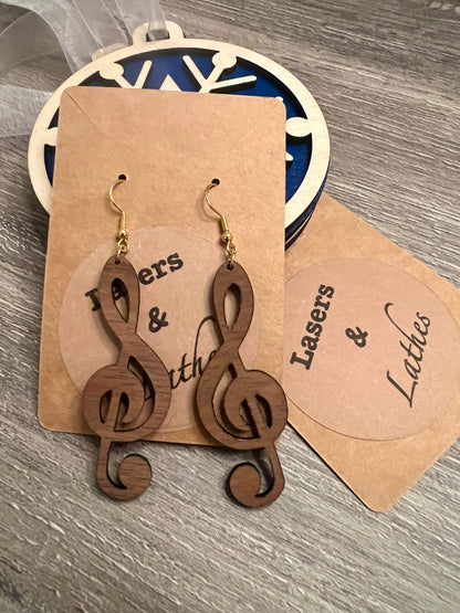 Musical Note Walnut Earrings