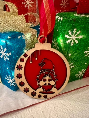 Christmas Gnome Wooden Ornament