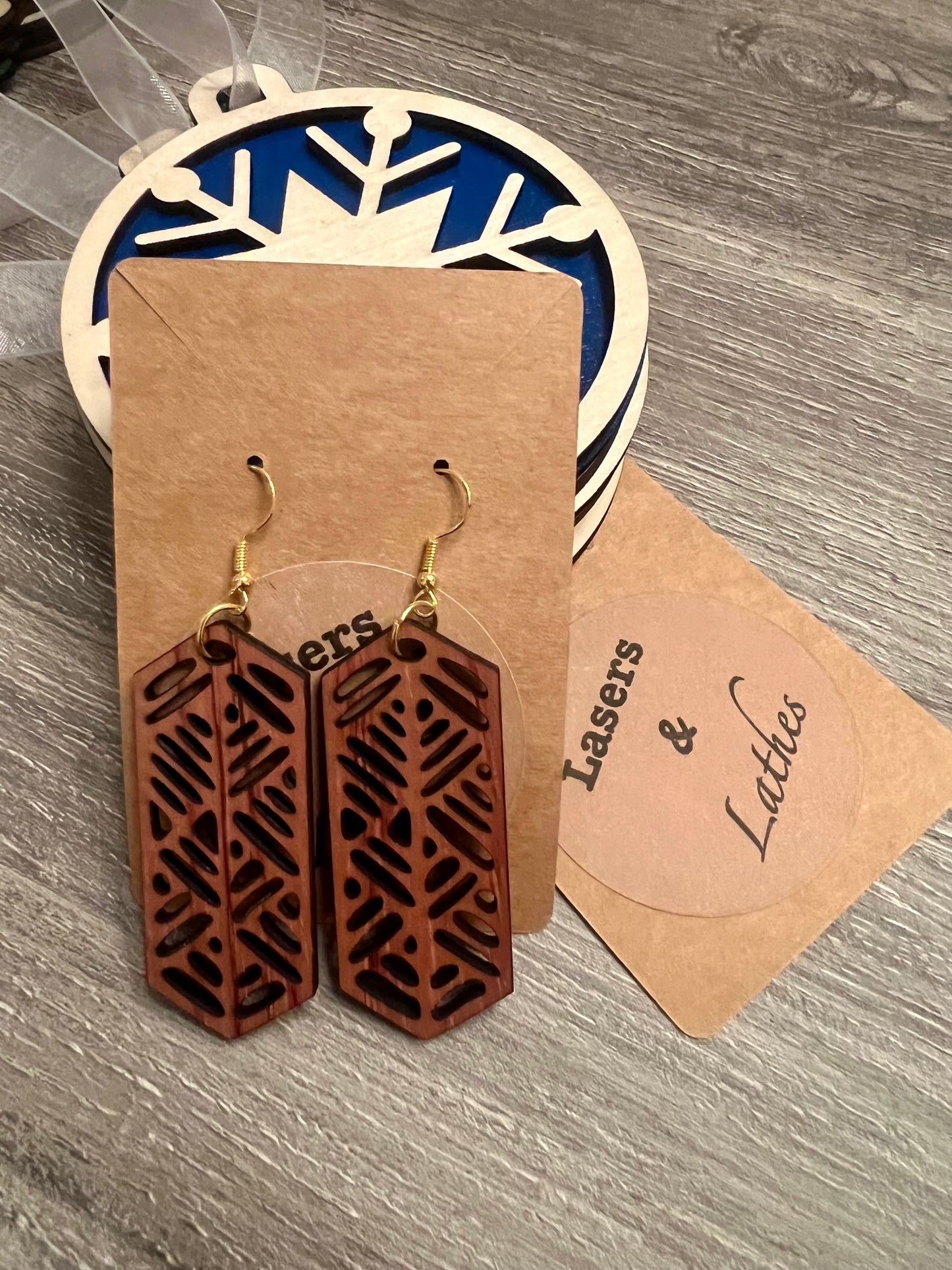 Geometric Walnut Earrings