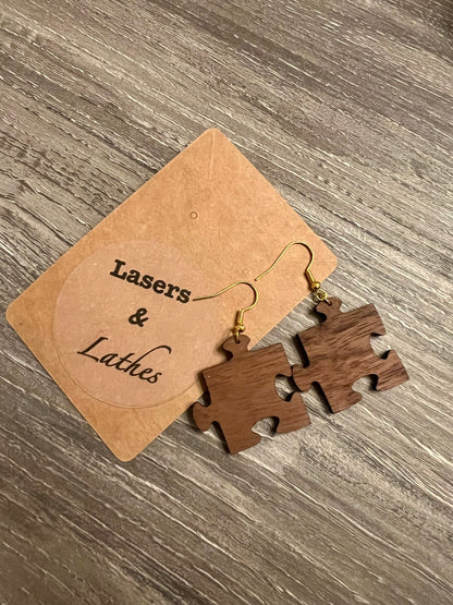 Puzzle Piece Walnut Earrings - Gold