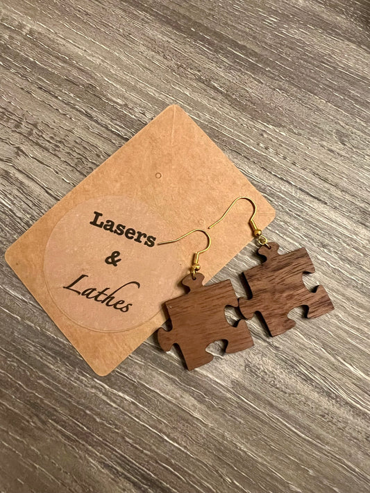 Puzzle Piece Walnut Earrings - Gold