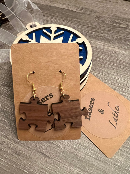 Puzzle Piece Walnut Earrings - Gold